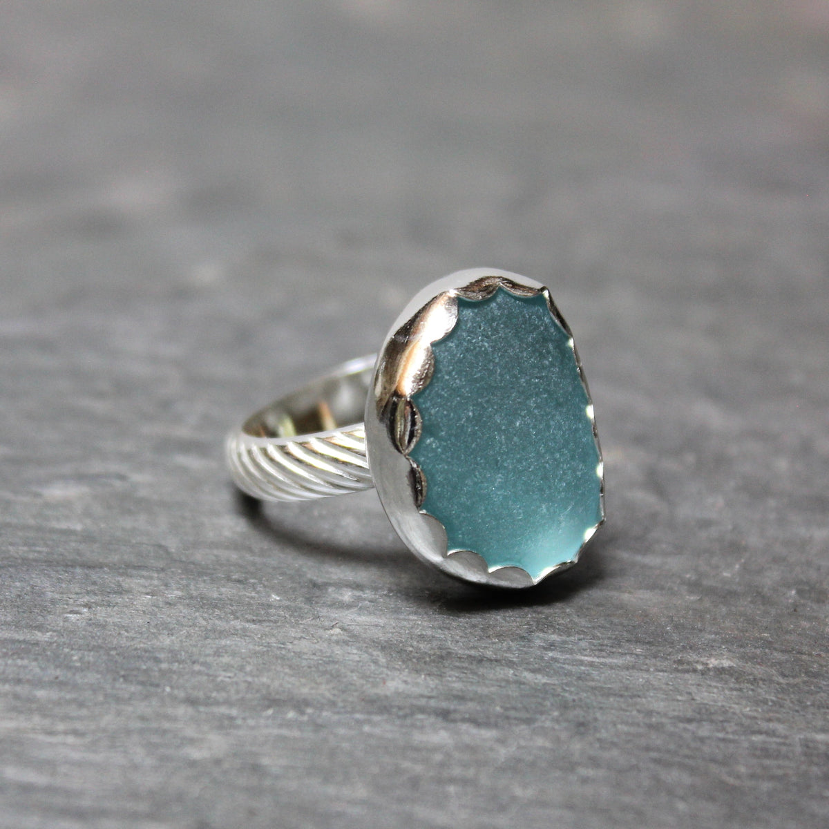 Aqua Turquoise Blue Sea Glass Ring • Handmade Sterling Silver Beach Jewelry • Gift for Her