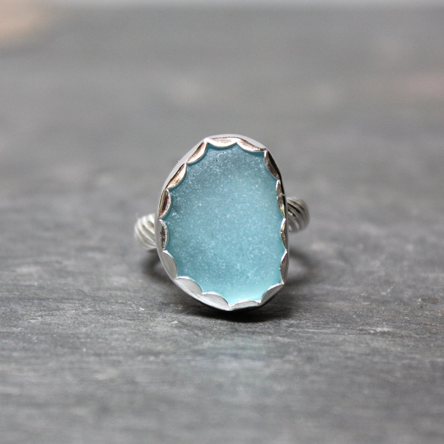 Aqua Turquoise Blue Sea Glass Ring • Handmade Sterling Silver Beach Jewelry • Gift for Her
