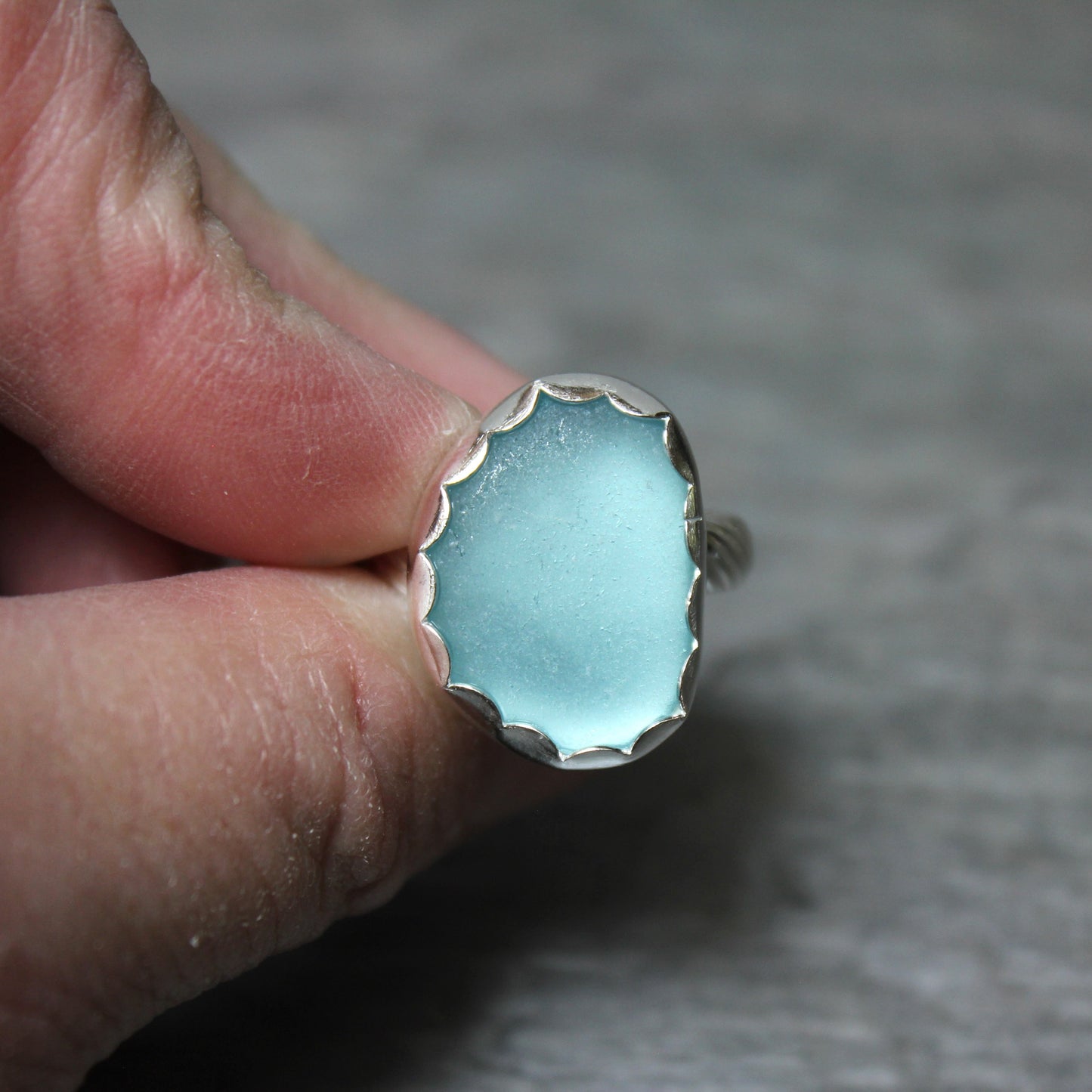 Aqua Turquoise Blue Sea Glass Ring • Handmade Sterling Silver Beach Jewelry • Gift for Her