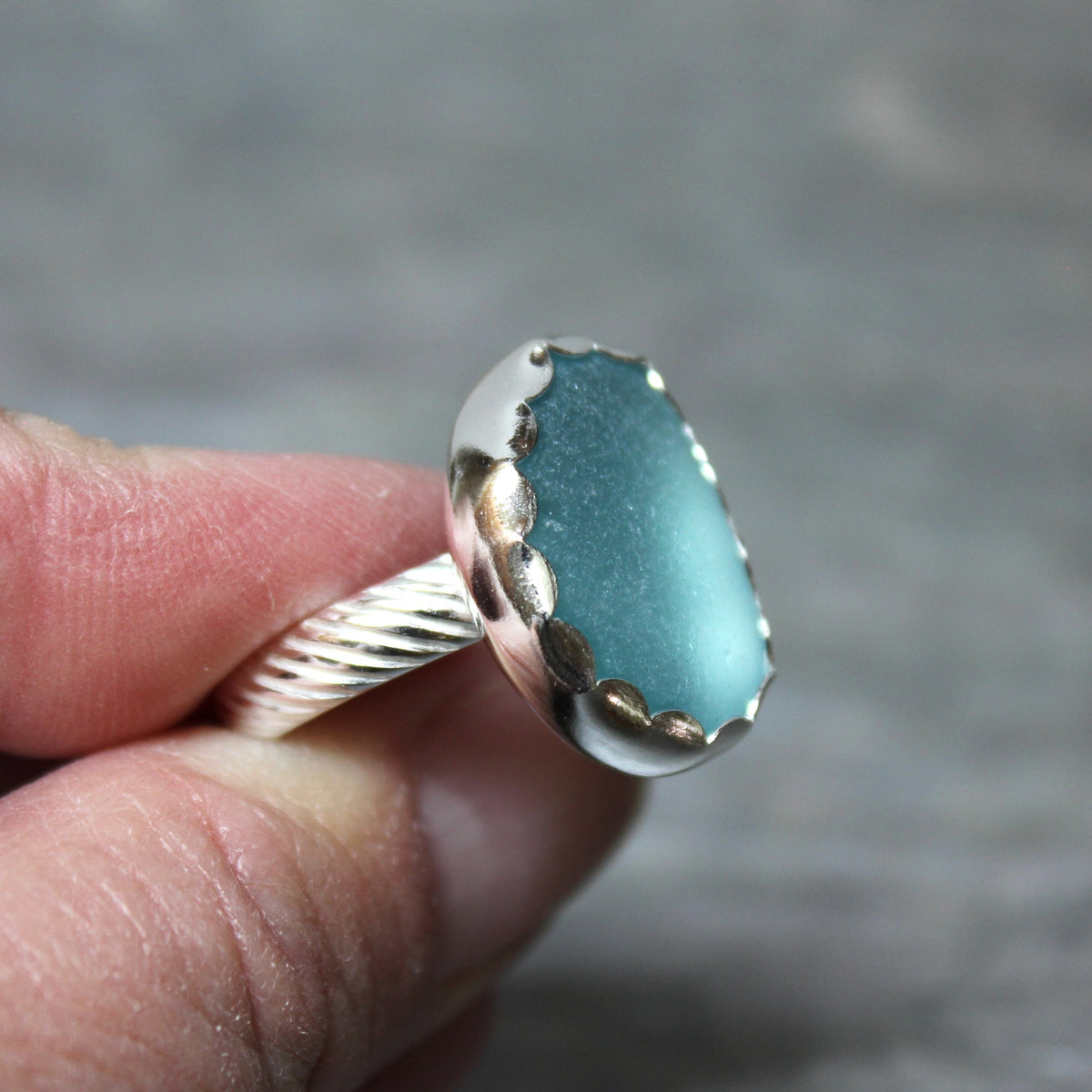 Aqua Turquoise Blue Sea Glass Ring • Handmade Sterling Silver Beach Jewelry • Gift for Her