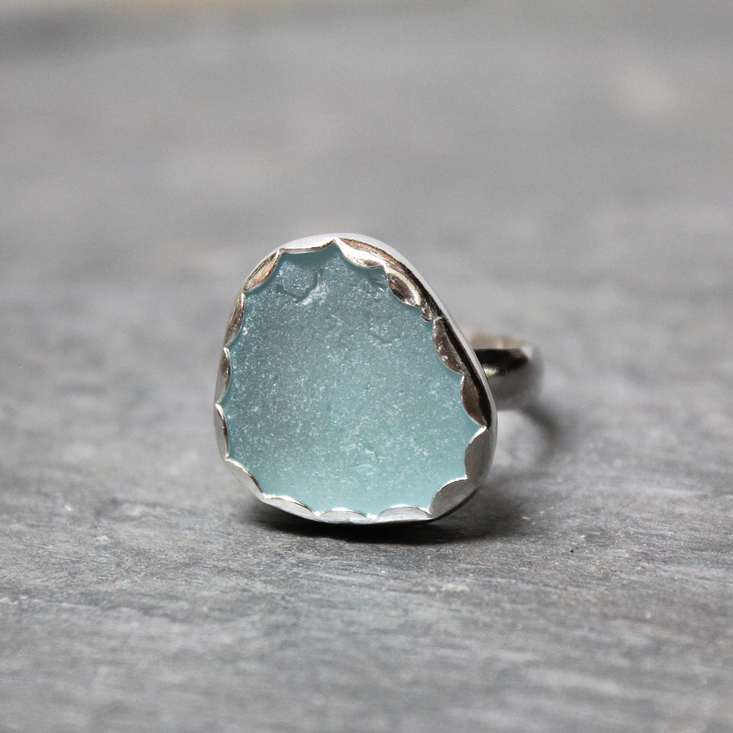 Big Turquoise Blue Sea Glass Ring • Handmade • Sterling Silver • Beach Jewelry • Size 10