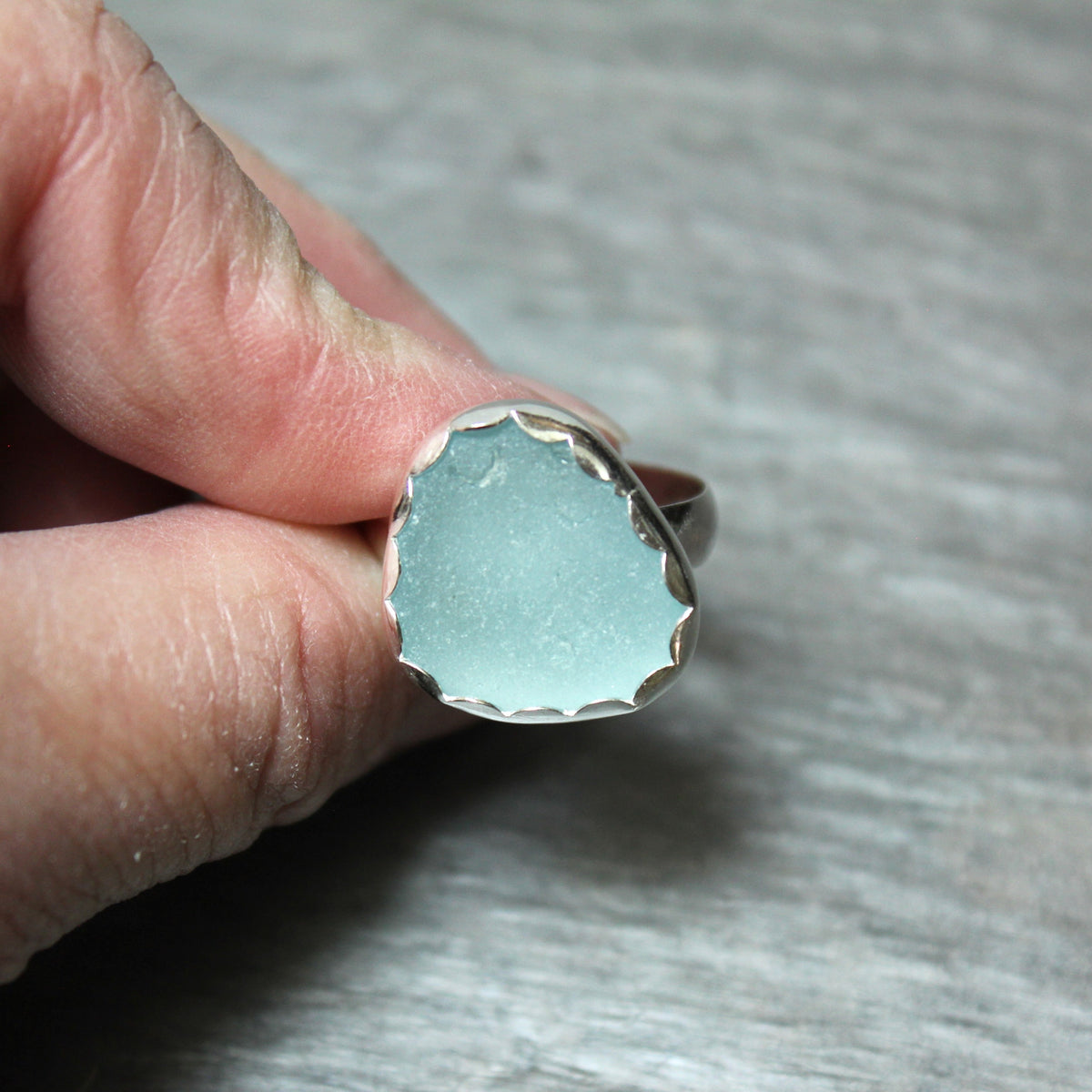 Big Turquoise Blue Sea Glass Ring • Handmade • Sterling Silver • Beach Jewelry • Size 10