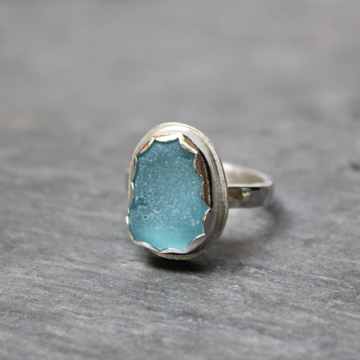 Turquoise Blue Sea Glass Ring • Handmade • Sterling Silver • Beach Jewelry for Woman