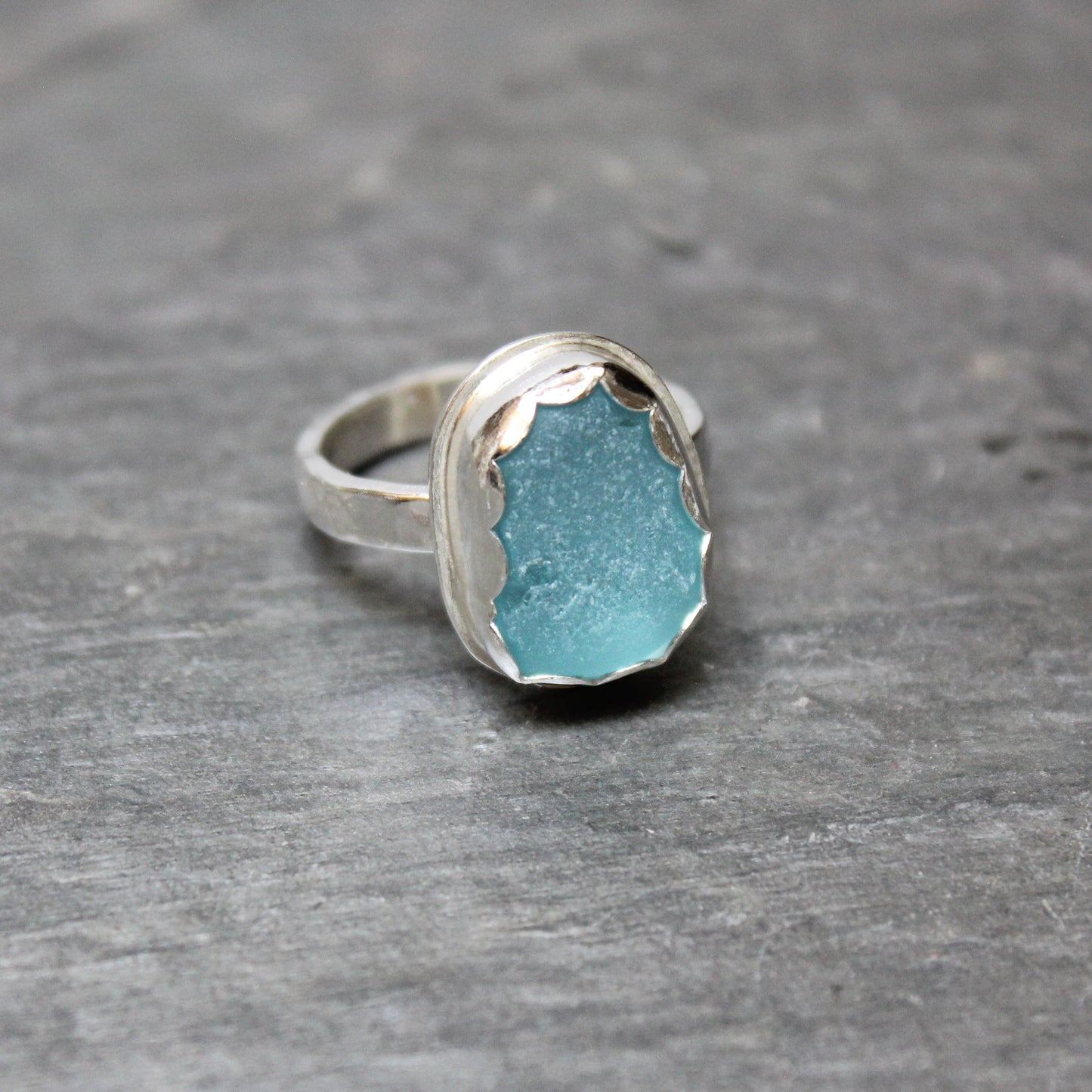 Turquoise Blue Sea Glass Ring • Handmade • Sterling Silver • Beach Jewelry for Woman