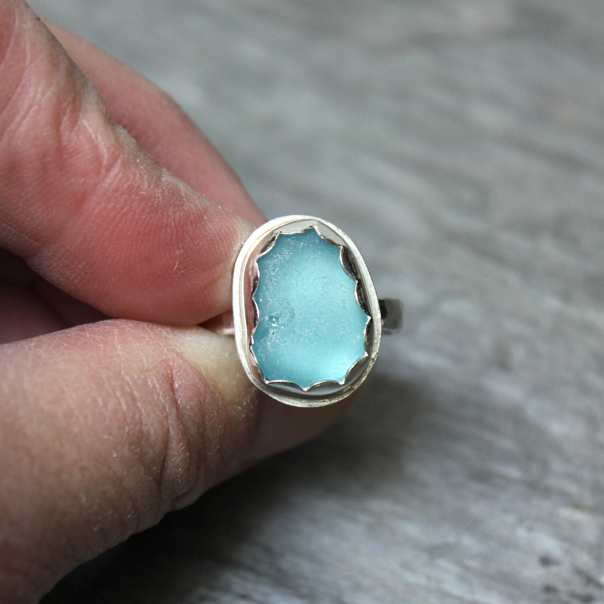 Turquoise Blue Sea Glass Ring • Handmade • Sterling Silver • Beach Jewelry for Woman