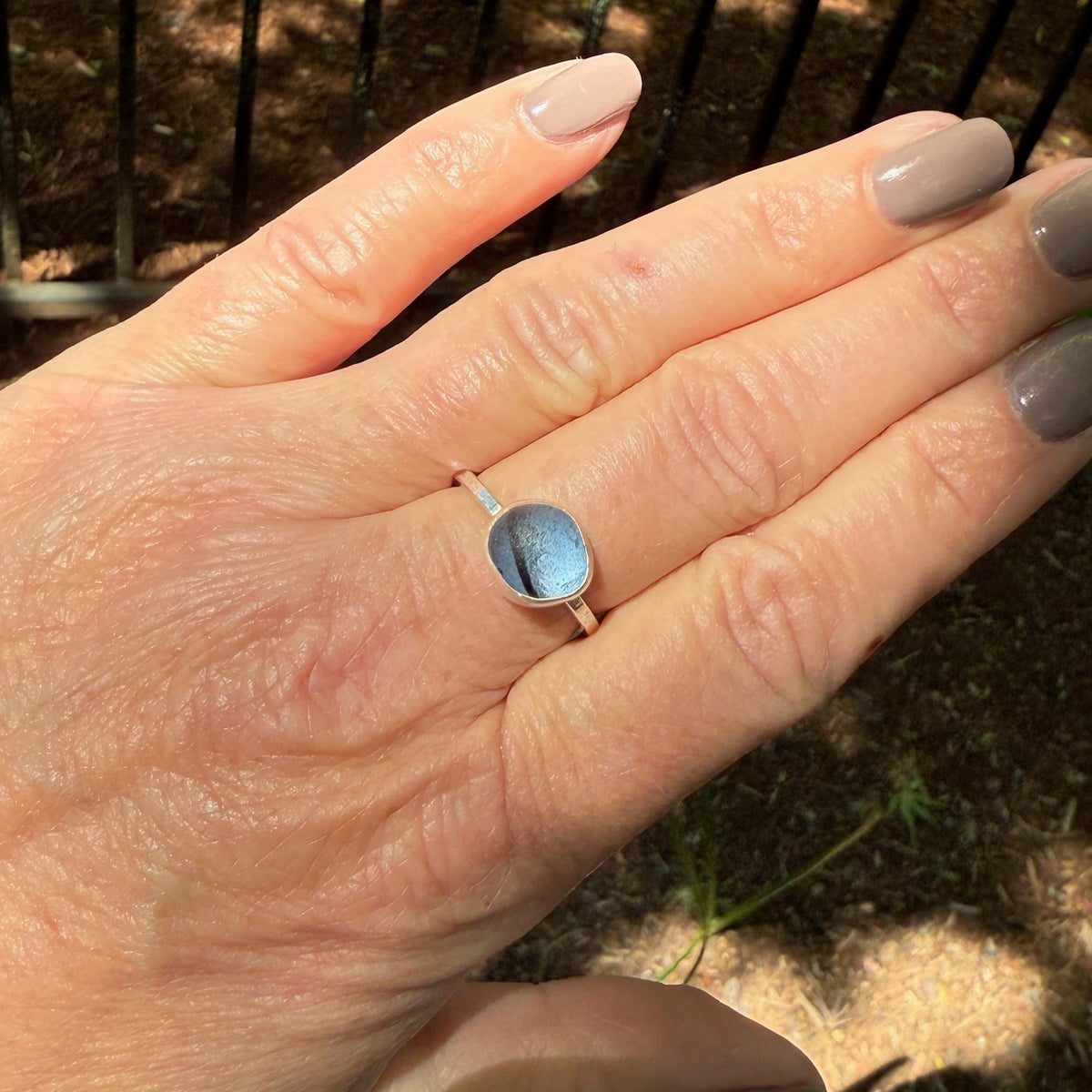 Rare Blue Striped Sea Glass Ring | Sterling Silver | Handmade | Size 9