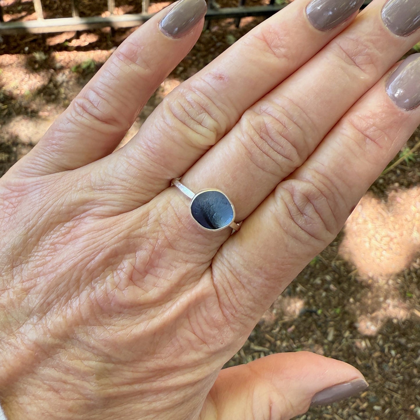 Rare Blue Striped Sea Glass Ring | Sterling Silver | Handmade | Size 9