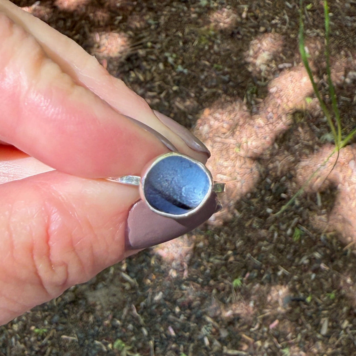 Rare Blue Striped Sea Glass Ring | Sterling Silver | Handmade | Size 9