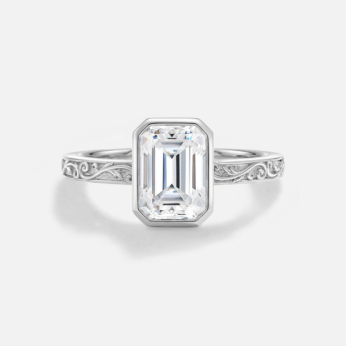 Emerald Cut Moissanite Solitaire Engagement Ring - Fleur