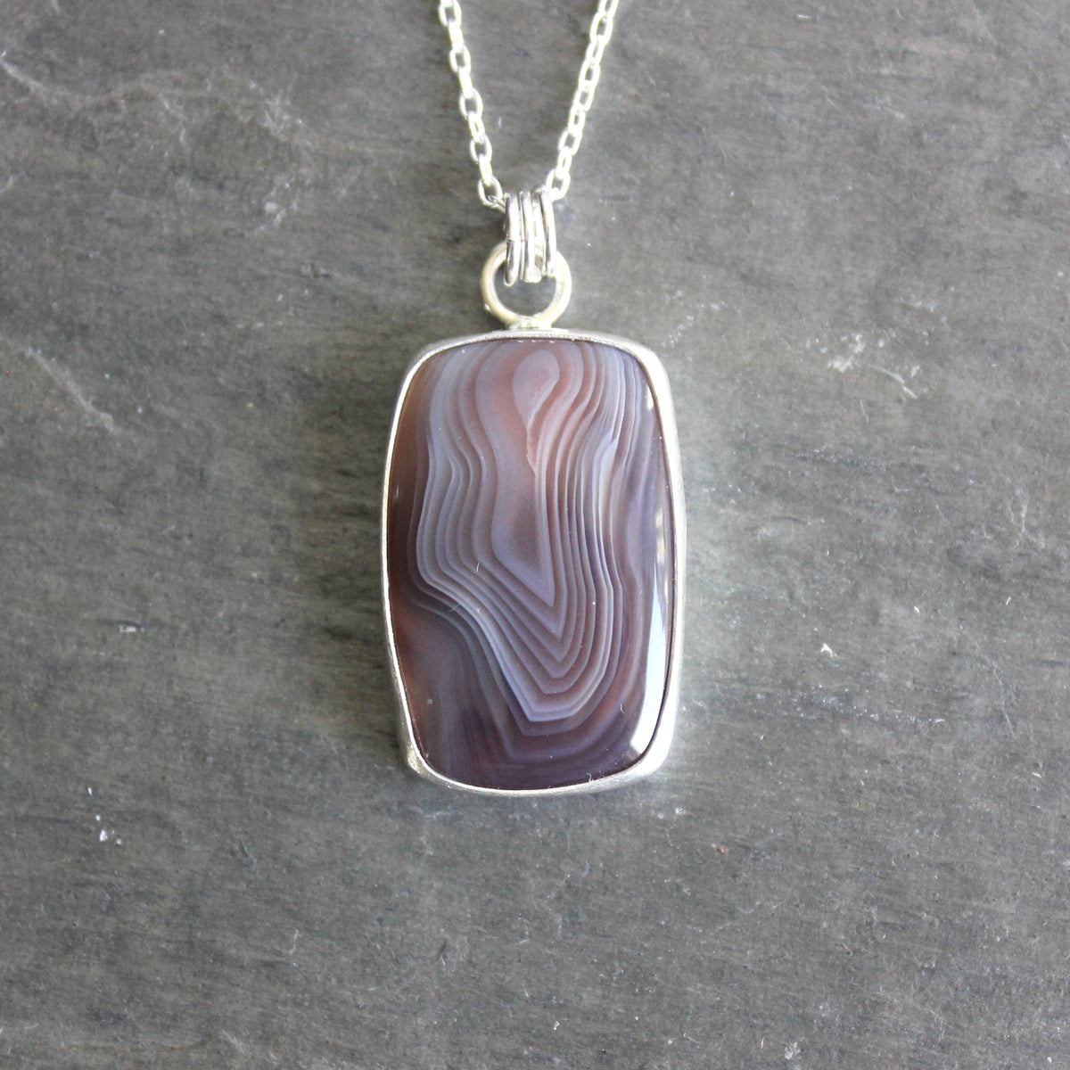 Botswana Agate Pendant Necklace | Sterling Silver | Banded Agate Jewelry