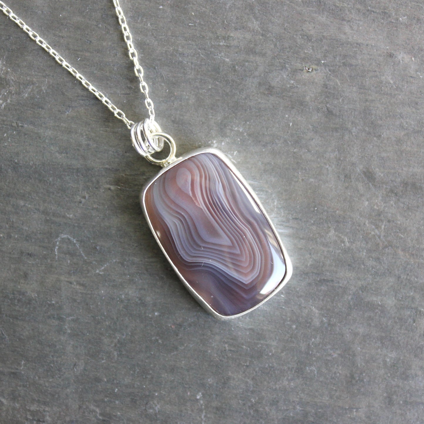 Botswana Agate Pendant Necklace | Sterling Silver | Banded Agate Jewelry