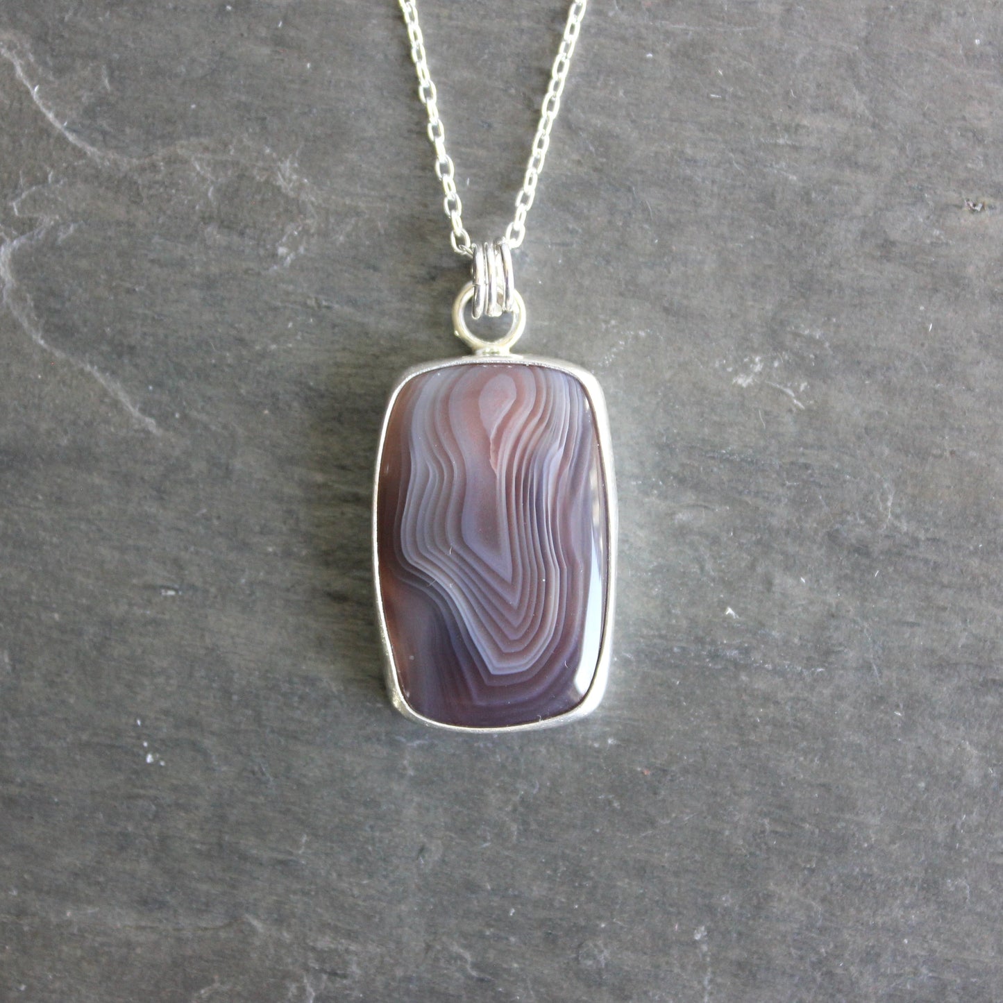 Botswana Agate Pendant Necklace | Sterling Silver | Banded Agate Jewelry