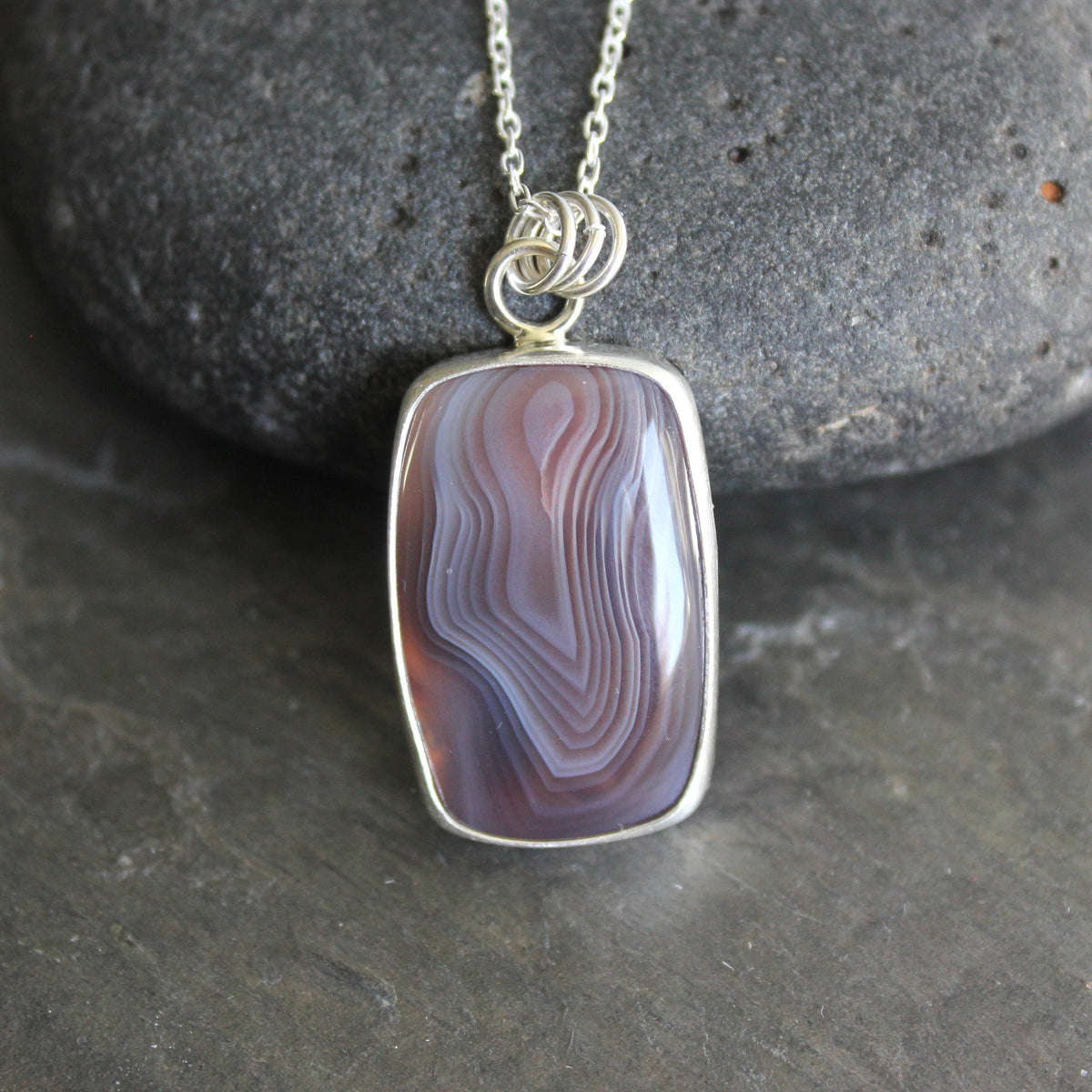 Botswana Agate Pendant Necklace | Sterling Silver | Banded Agate Jewelry