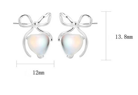 Iridescent Heart & Bow Stud Moonstone Earrings