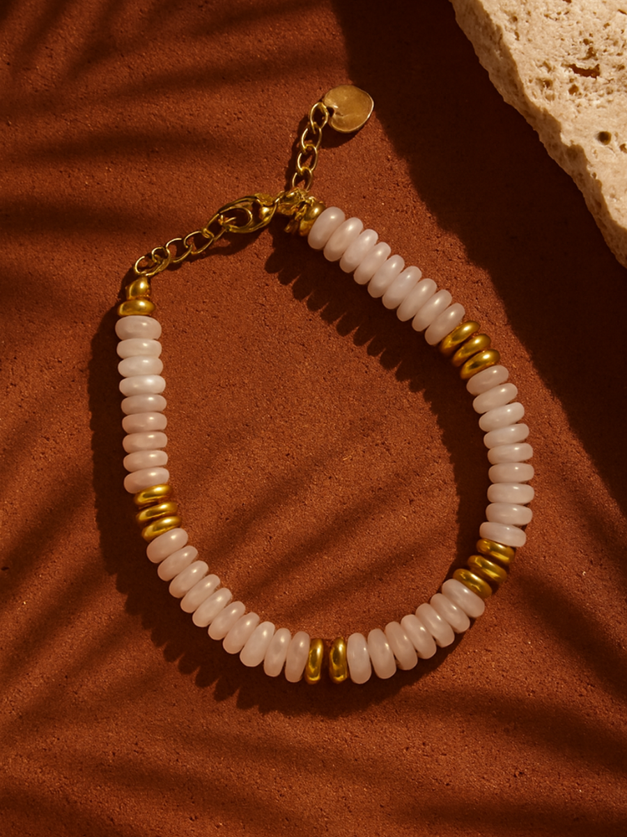 Bracelet ANTILLES - perles plates naturelles pierres semi précieuses