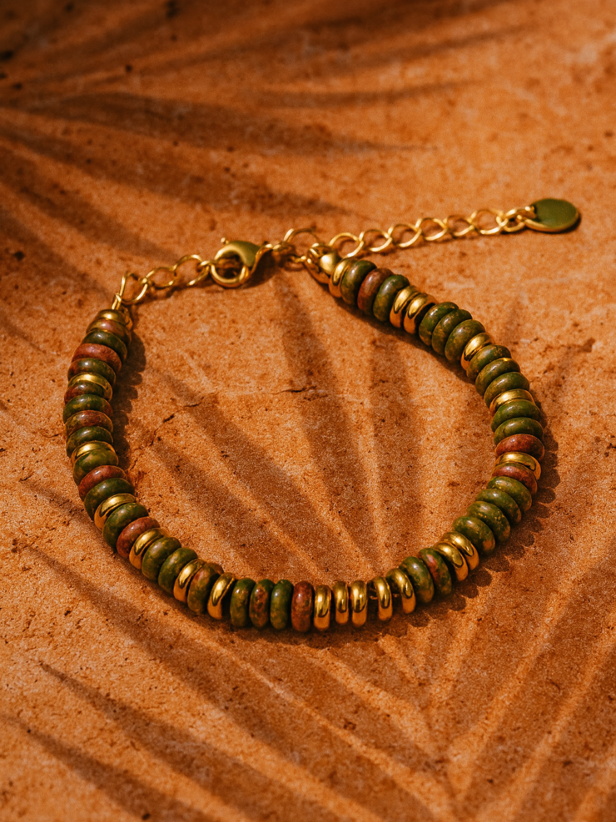 Bracelet ANTILLES - perles plates naturelles pierres semi précieuses