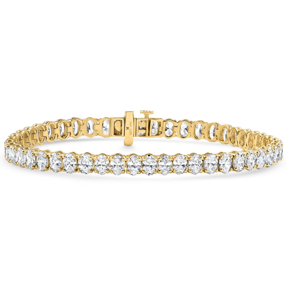 6Ct Oval Cut Diamond Tennis Bracelet 14k Yellow Gold Lab Grown 7"