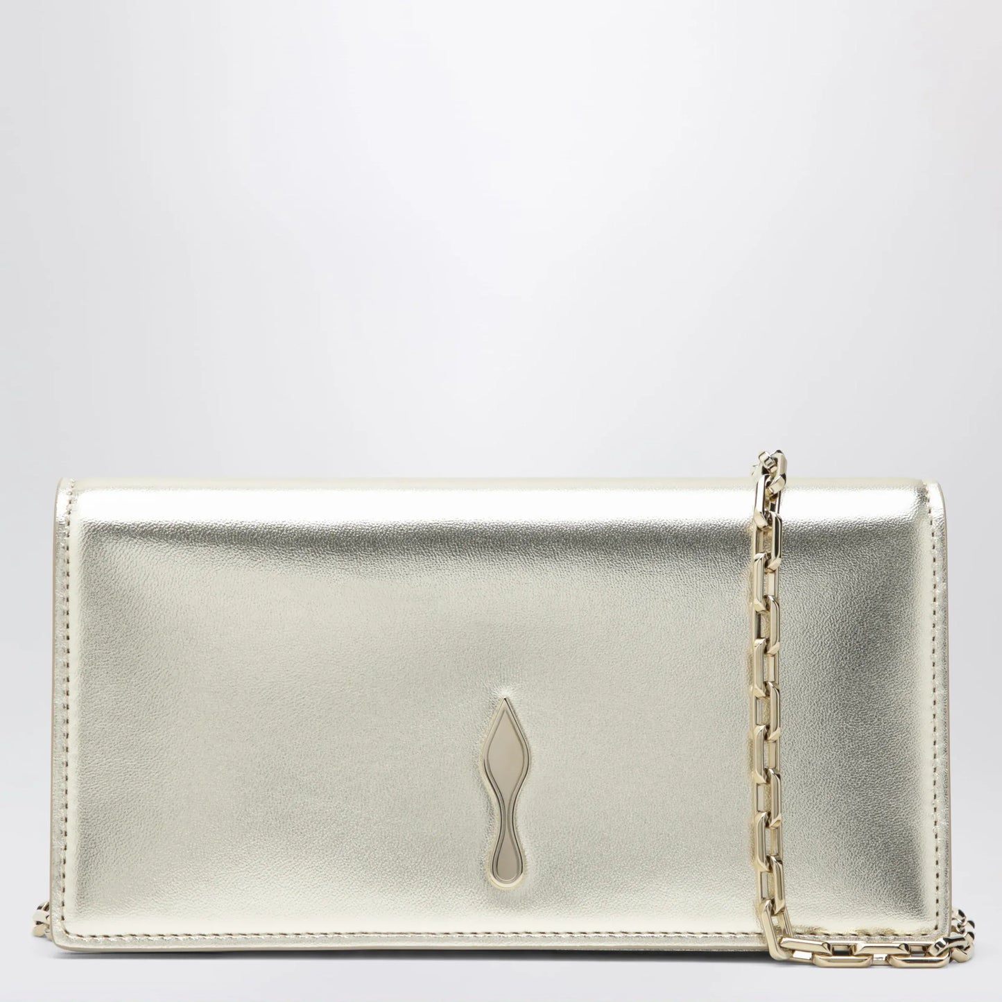 Christian Louboutin - Platinum-coloured leather clutch bag with chain