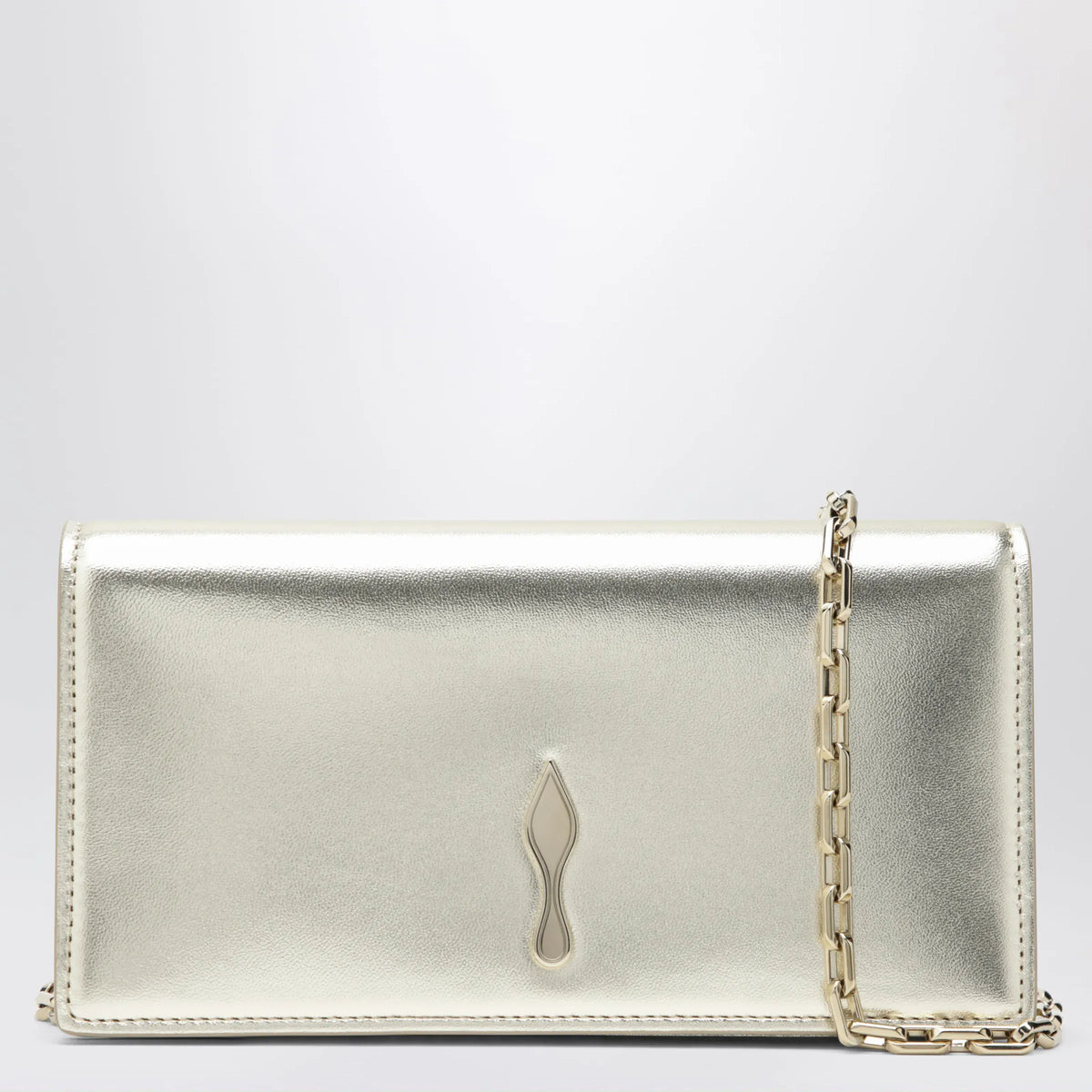 Christian Louboutin - Platinum-coloured leather clutch bag with chain