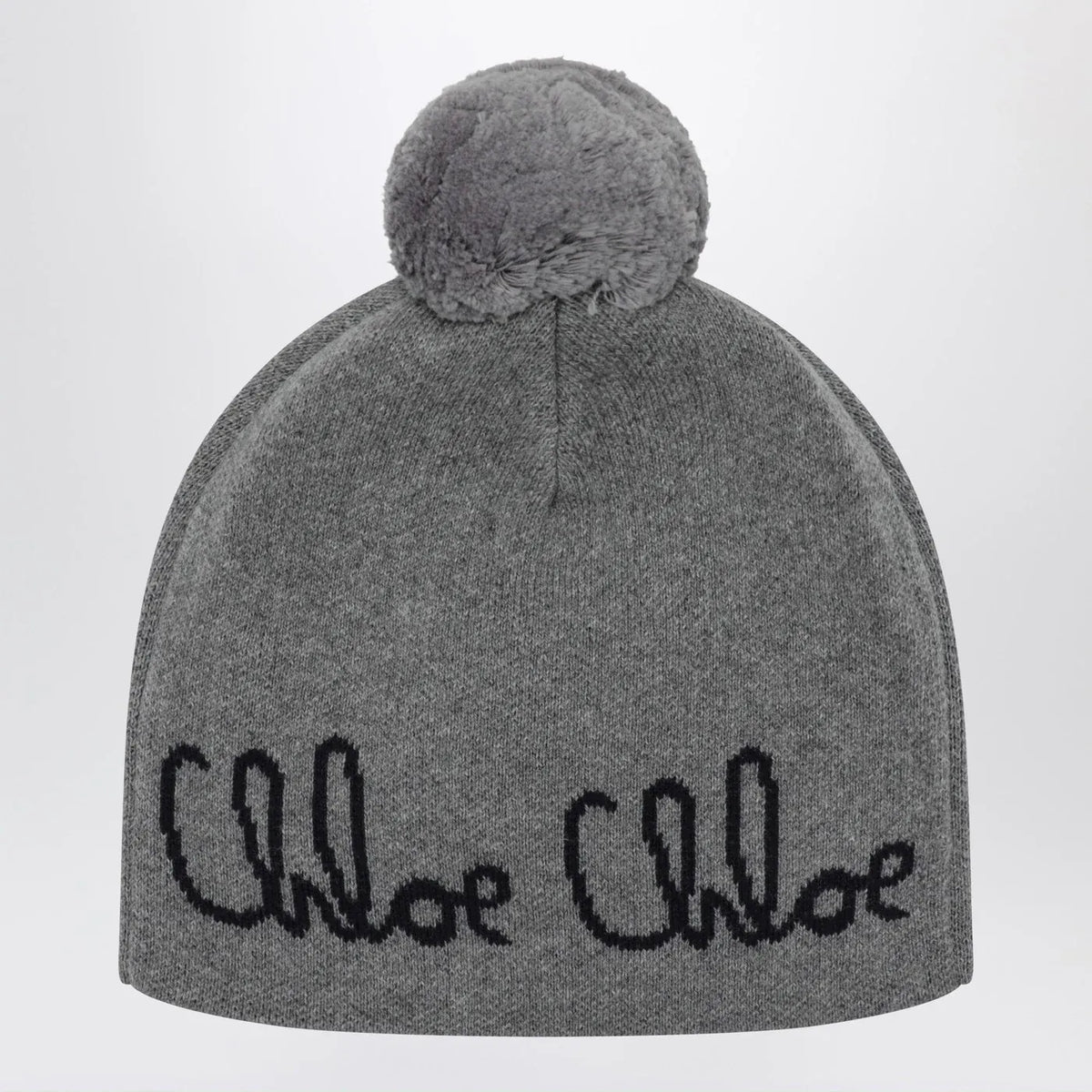 Chloé - Grey pom-pom beanie with logo