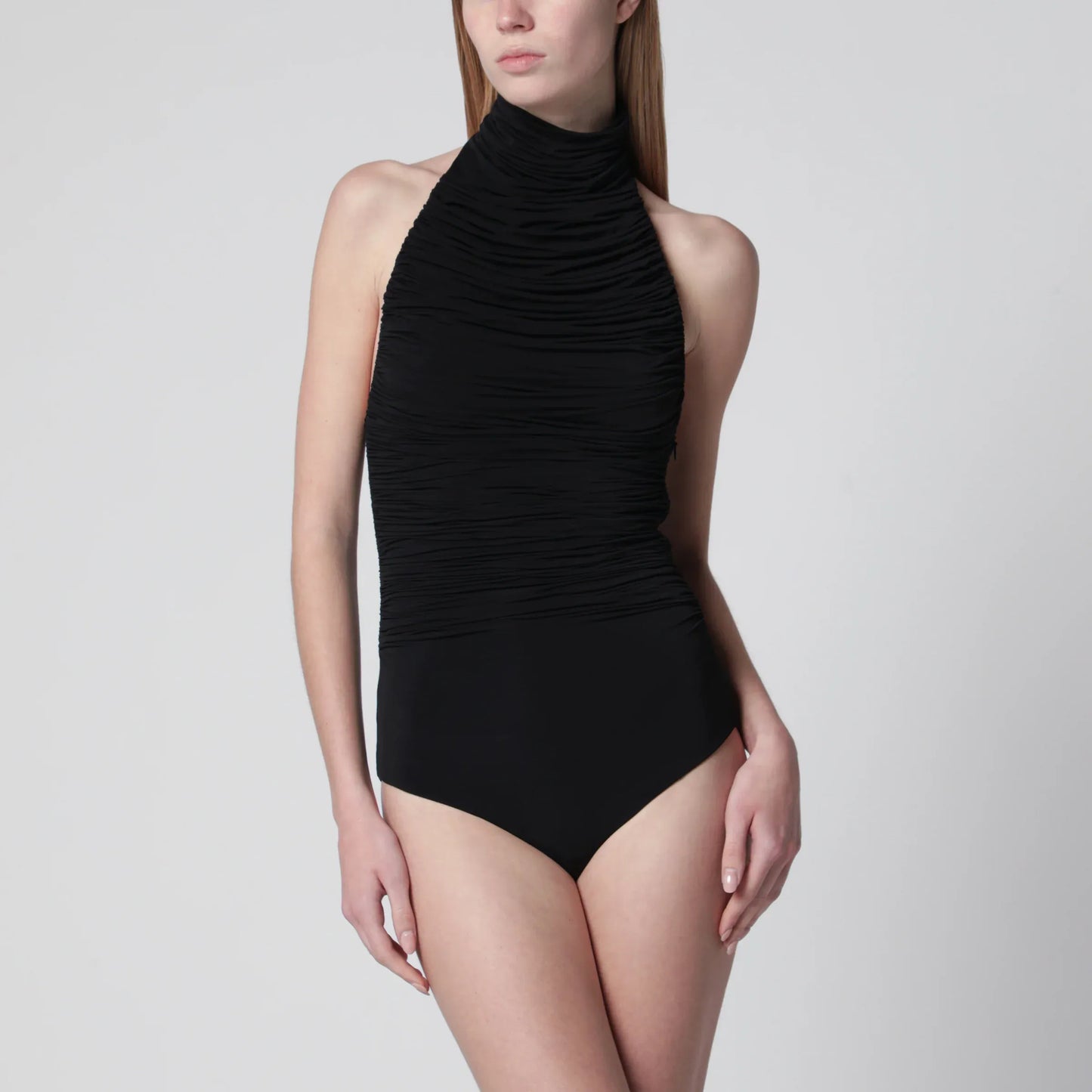 Francesco Murano - Black draped viscose-blend bodysuit