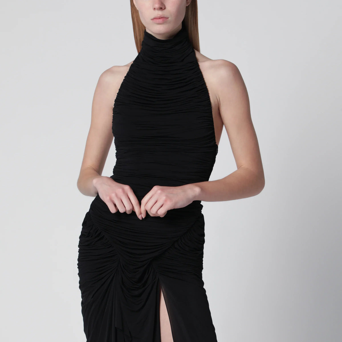 Francesco Murano - Black draped viscose-blend bodysuit