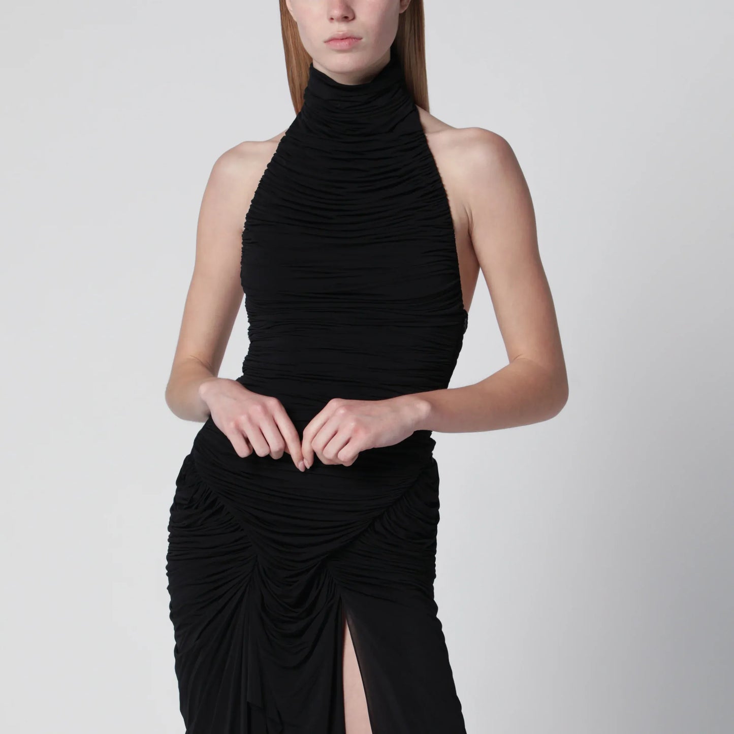 Francesco Murano - Black draped viscose-blend bodysuit