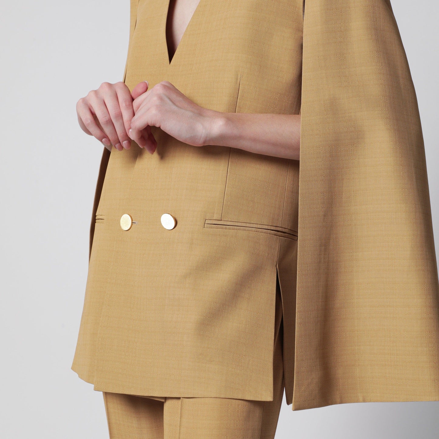 Alberta Ferretti - Beige ochre double-breasted silk jacket