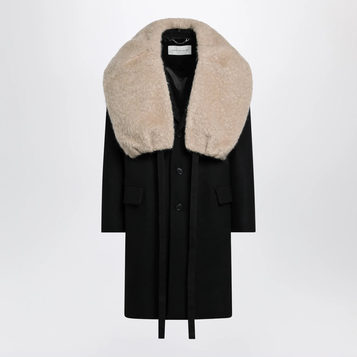 Dries Van Noten - Black coat with removable neckline