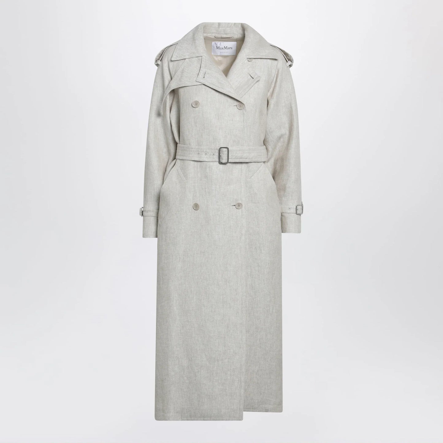 Max Mara - Sand-coloured double-breasted duster coat in linen drill