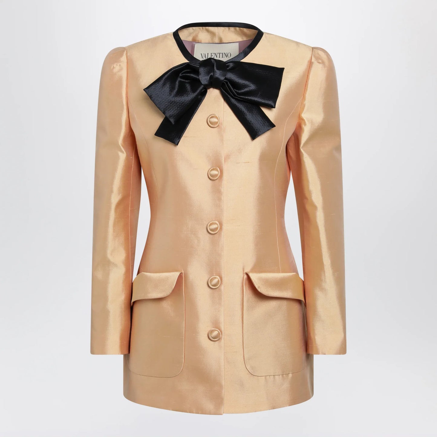 Valentino - Pea coat in shantung in melon/black
