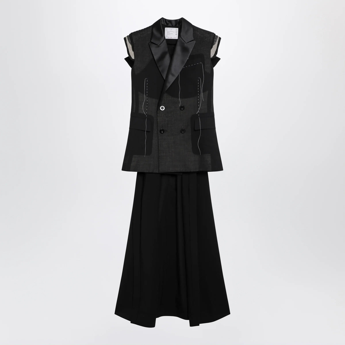 Sacai - Black wool organza vest