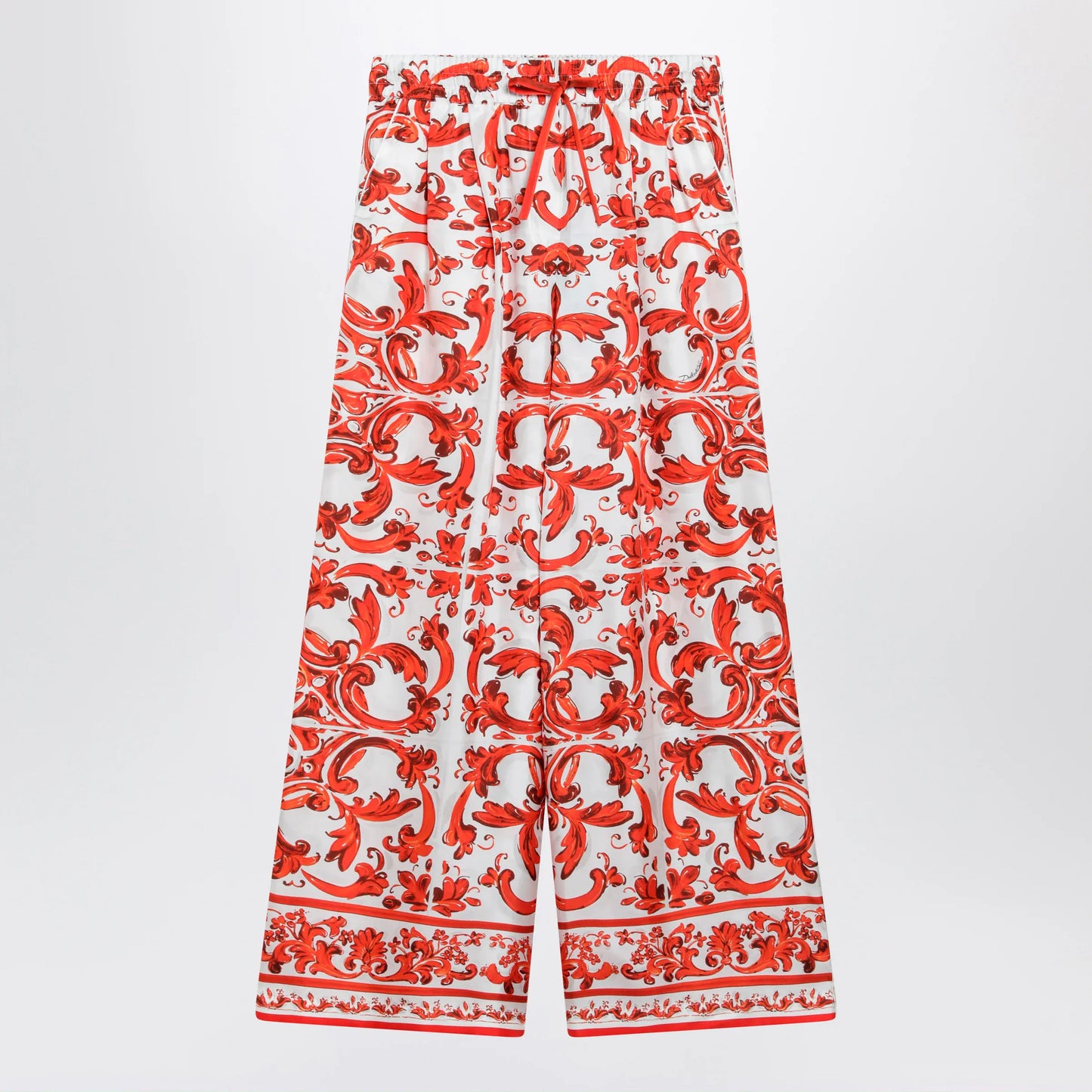 Dolce&Gabbana - Wide-leg maiolica-print silk pants in orange