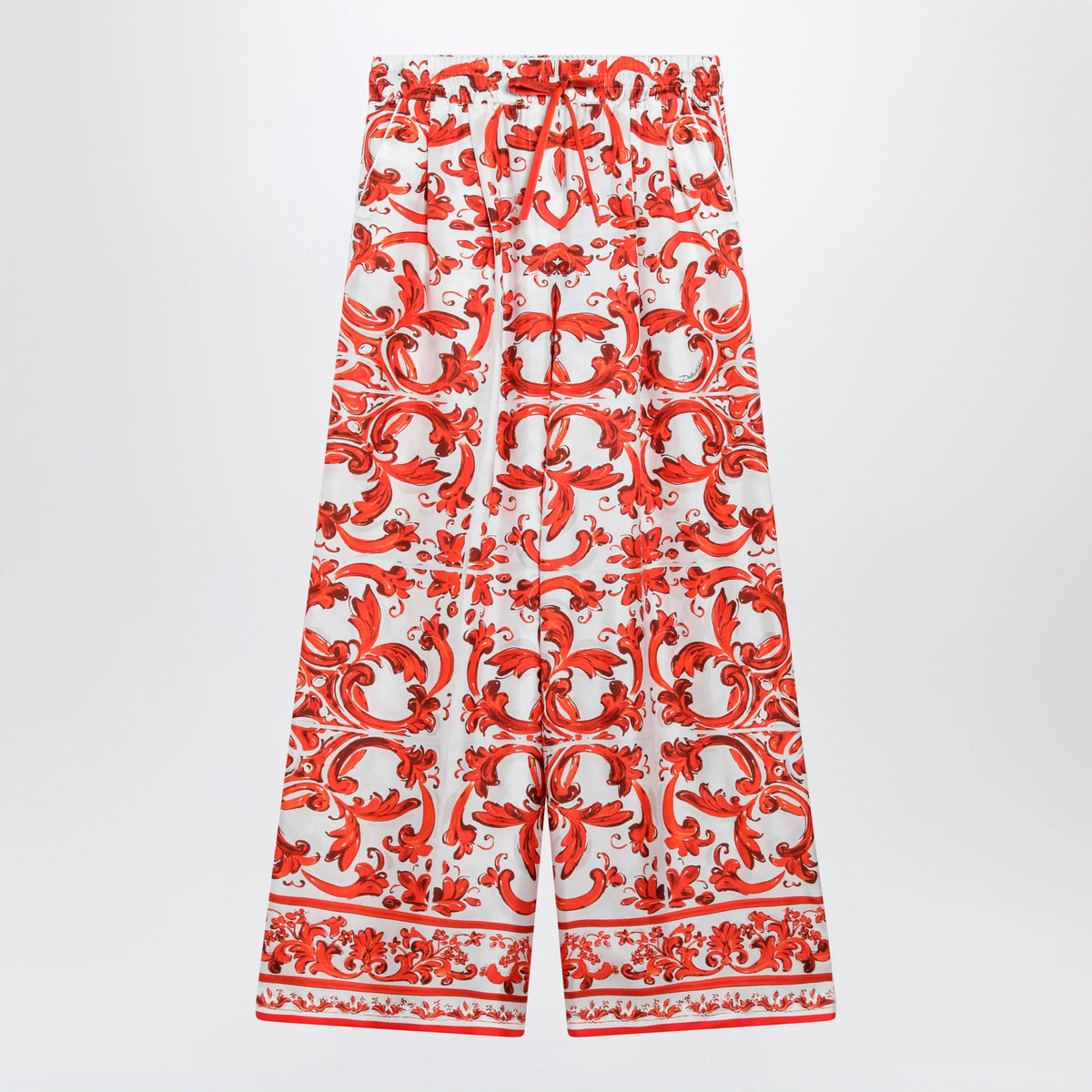 Dolce&Gabbana - Wide-leg maiolica-print silk pants in orange