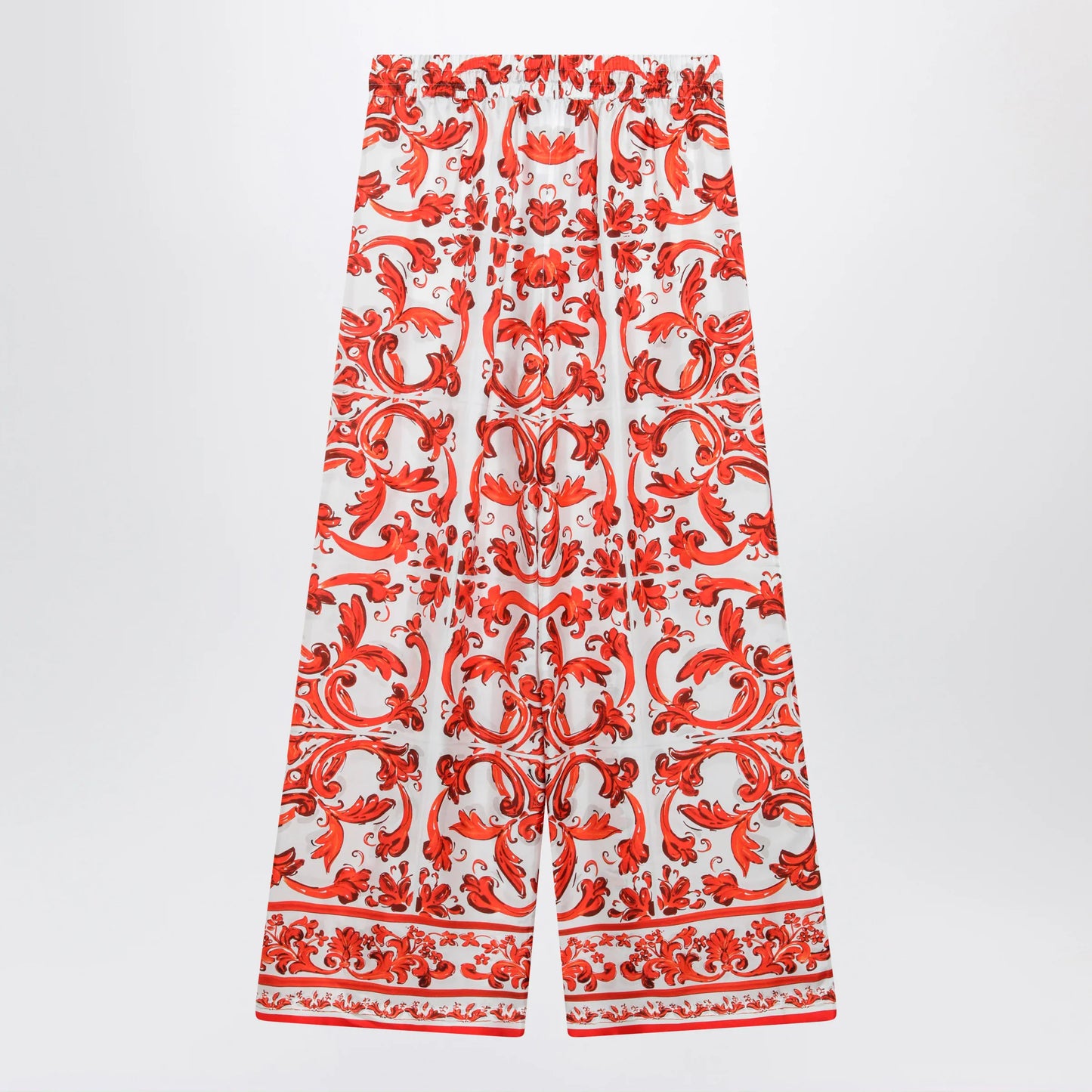 Dolce&Gabbana - Wide-leg maiolica-print silk pants in orange