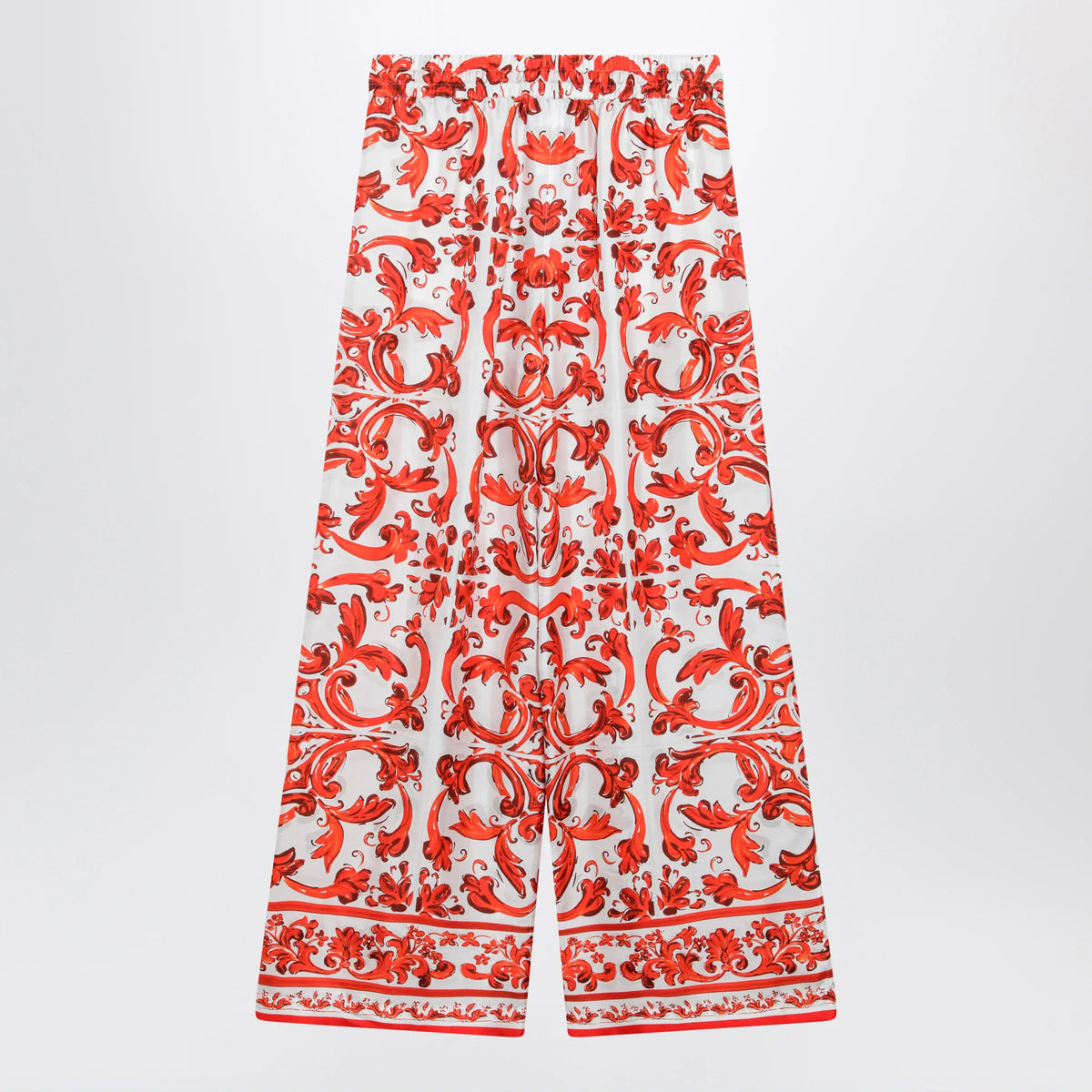 Dolce&Gabbana - Wide-leg maiolica-print silk pants in orange