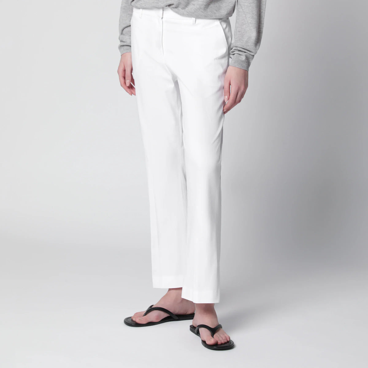 PT Torino - Mid-rise flared cotton trousers in white