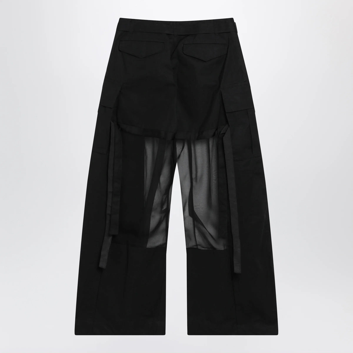 Sacai - Black cargo trousers with semi-sheer insert
