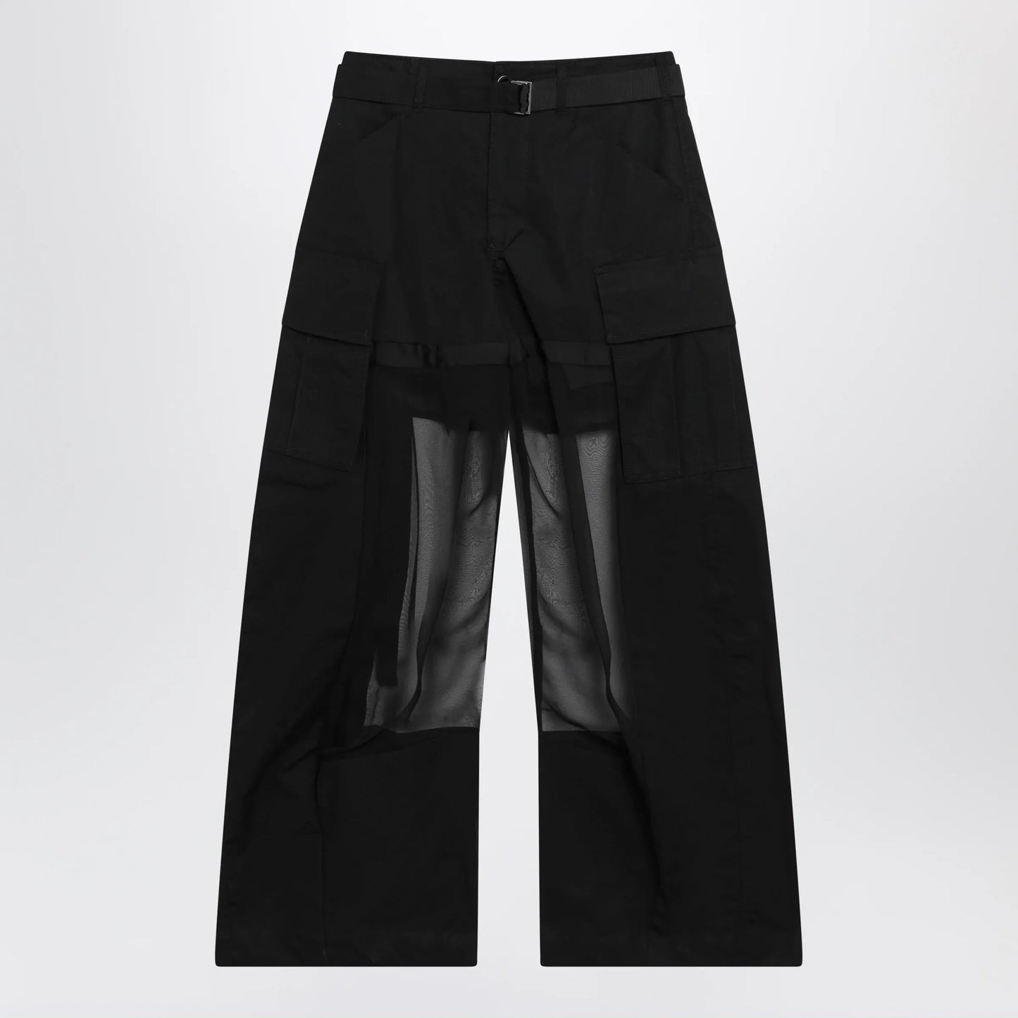 Sacai - Black cargo trousers with semi-sheer insert