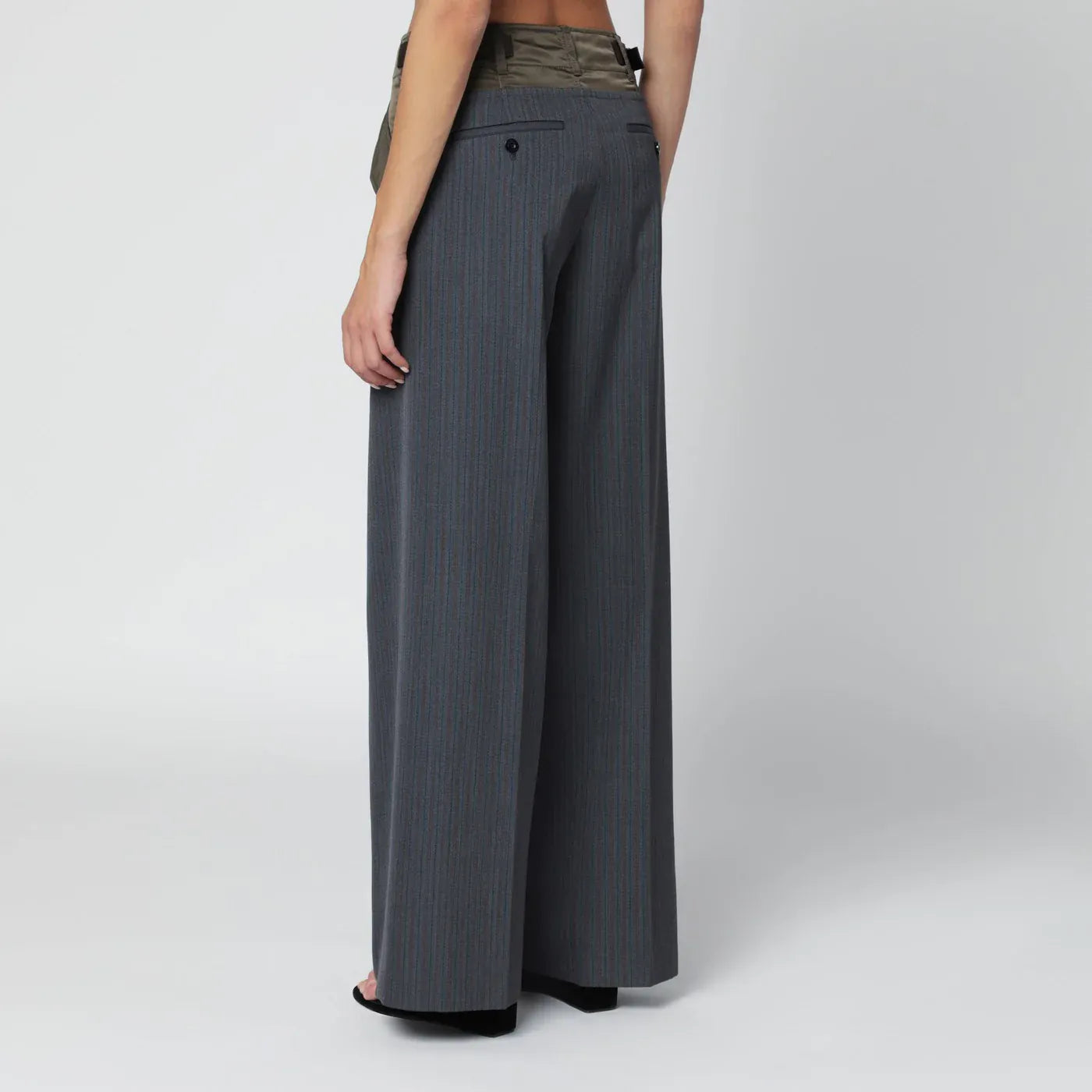 Sacai - Grey/khaki pinstripe bi-material trousers