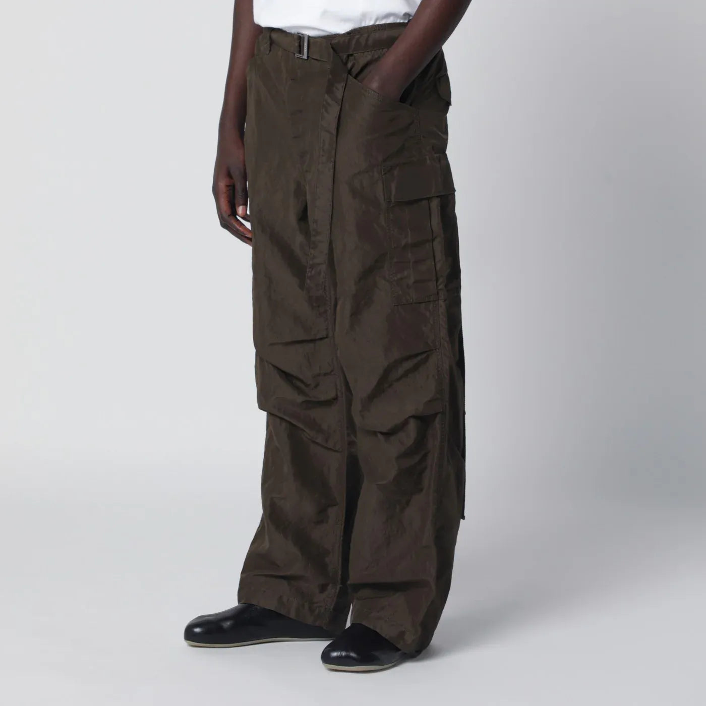 Sacai - Khaki green nylon cargo trousers
