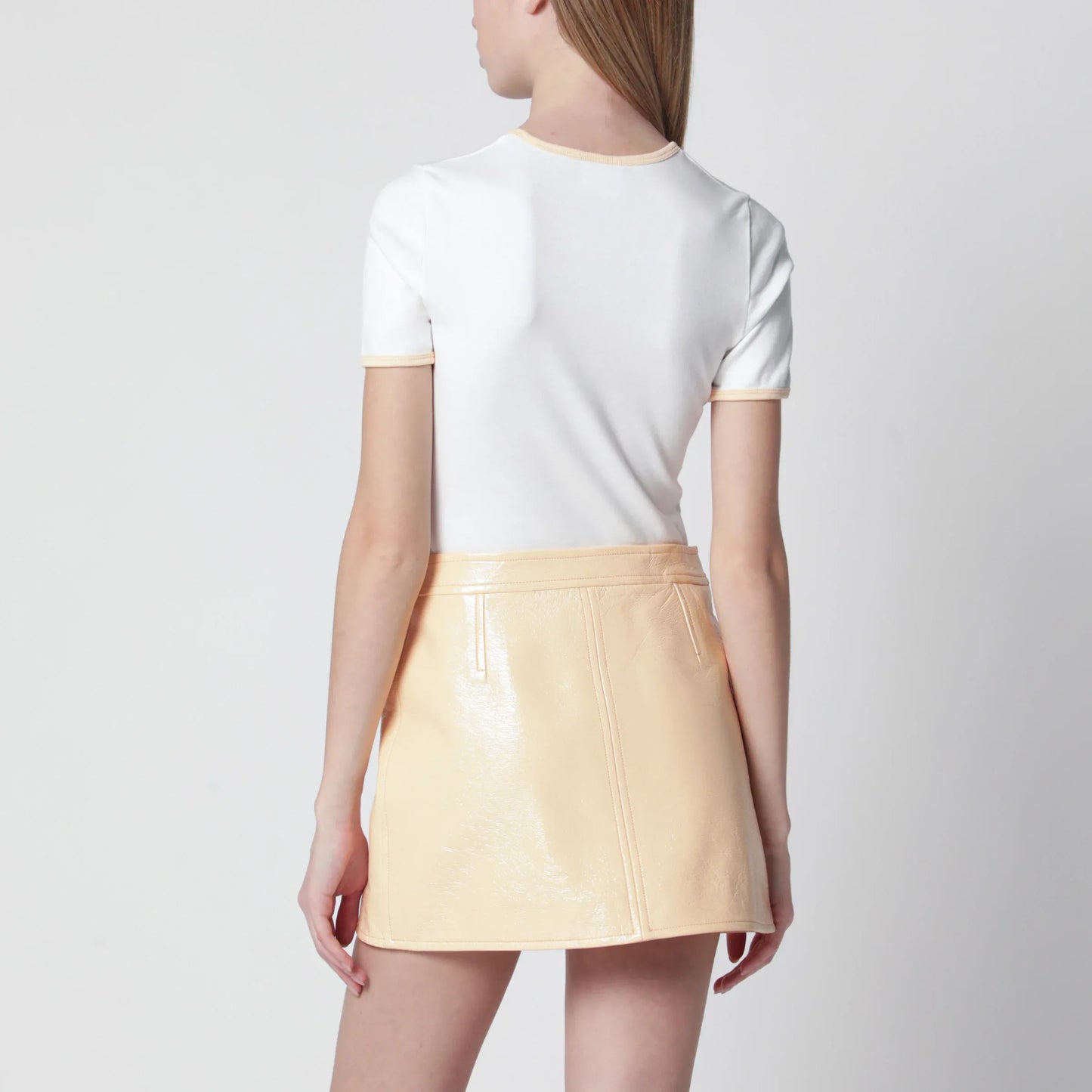 Courrèges - White/blue contrast cotton crew-neck T-shirt