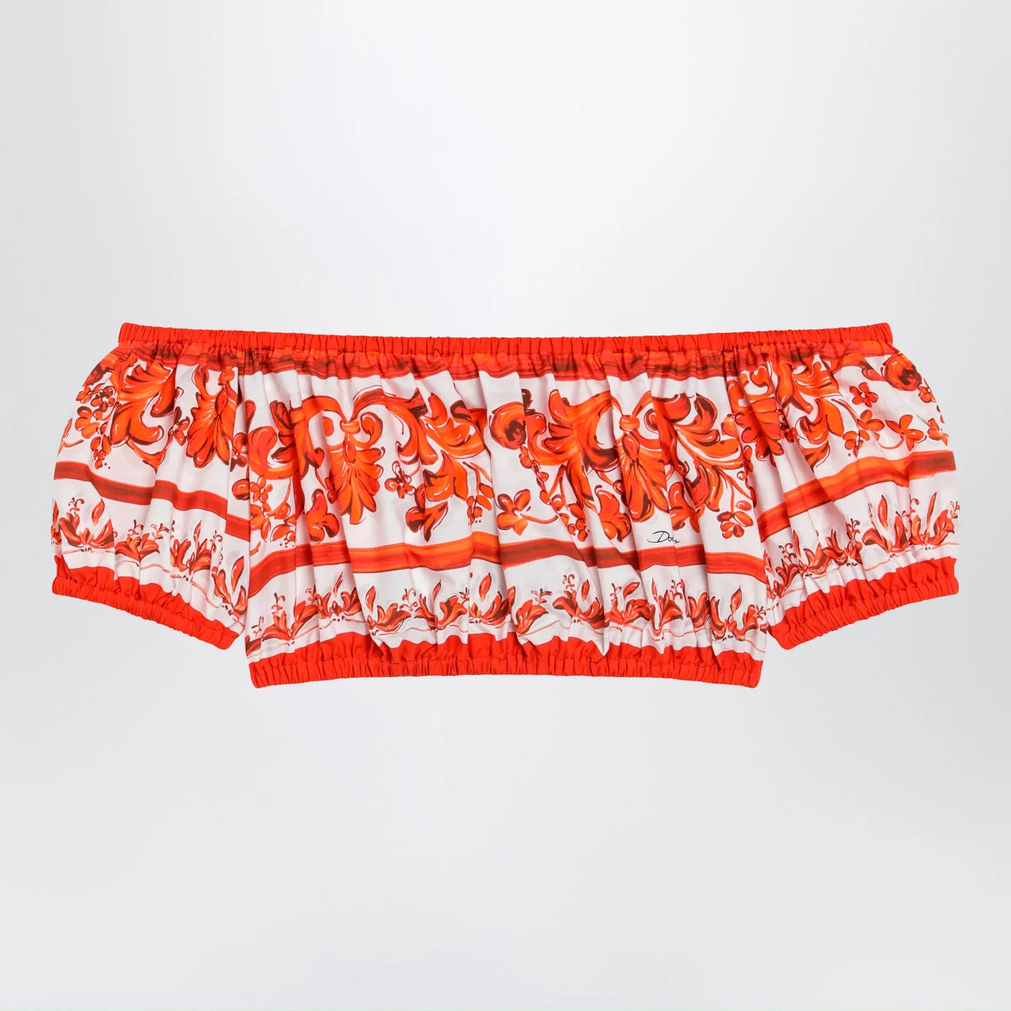 Dolce&Gabbana - Maiolica-print cotton poplin top in orange