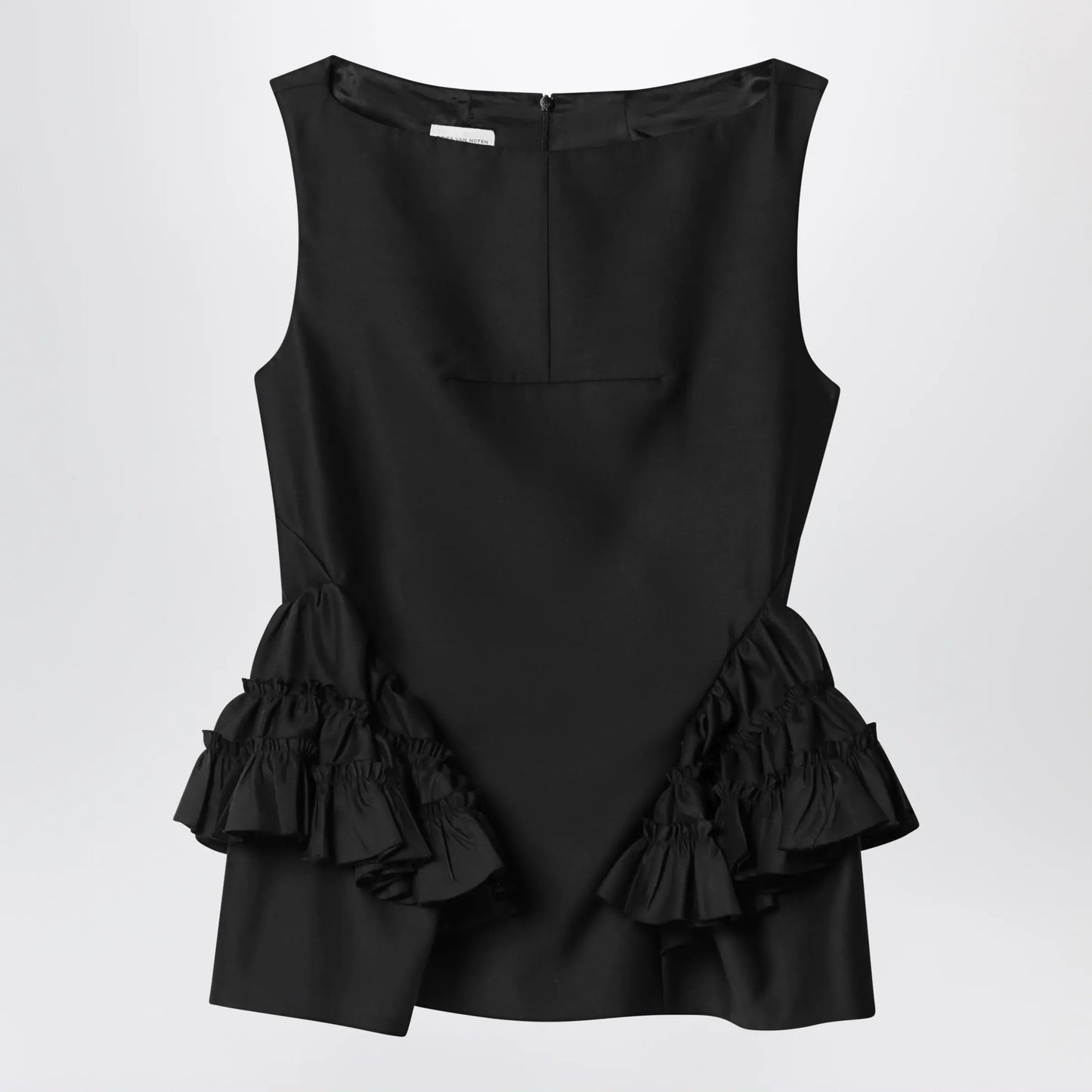 Dries Van Noten - Black wool and silk ruffled top