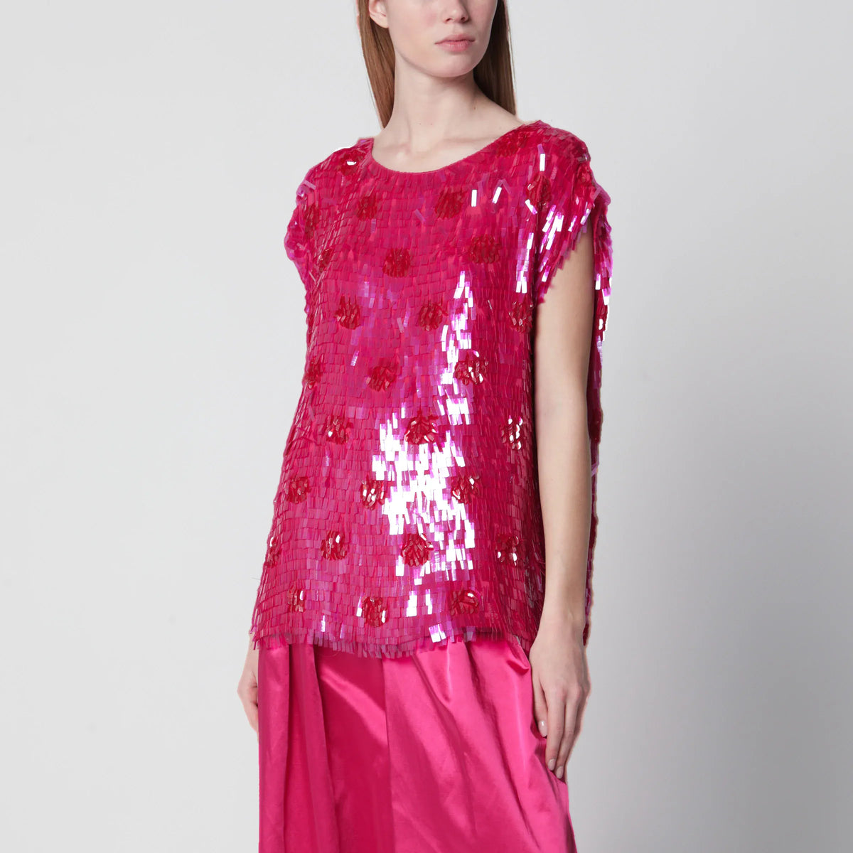 Dries Van Noten - Fuchsia silk top with sequins