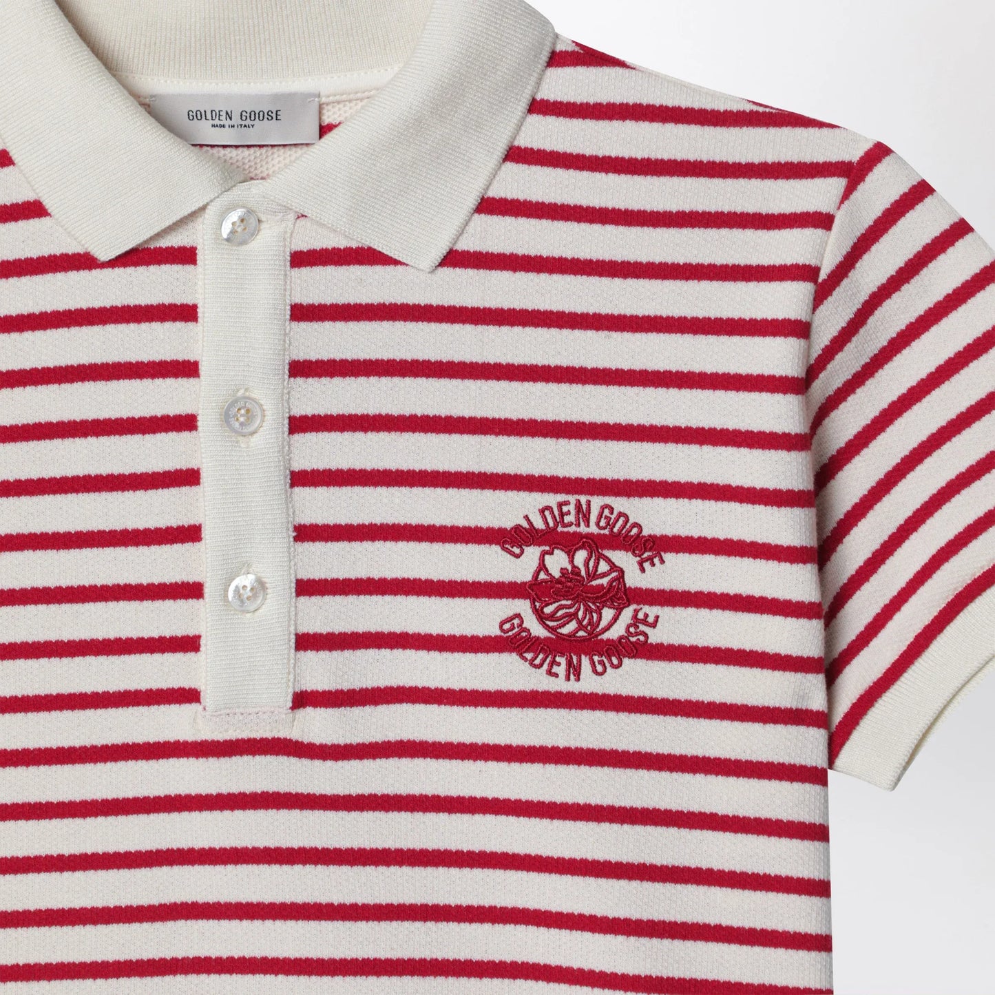 Golden Goose - White/red striped polo shirt with logo embroidery