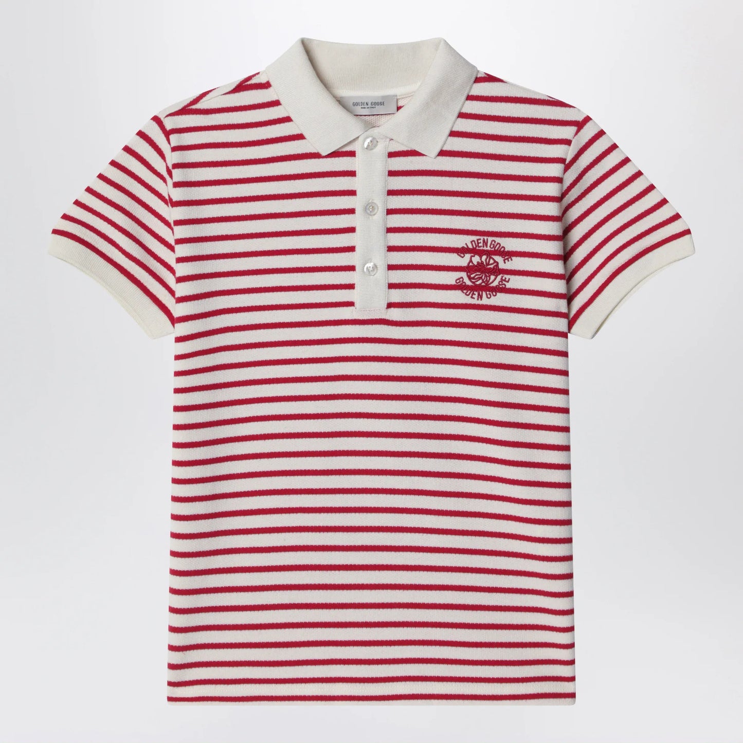Golden Goose - White/red striped polo shirt with logo embroidery
