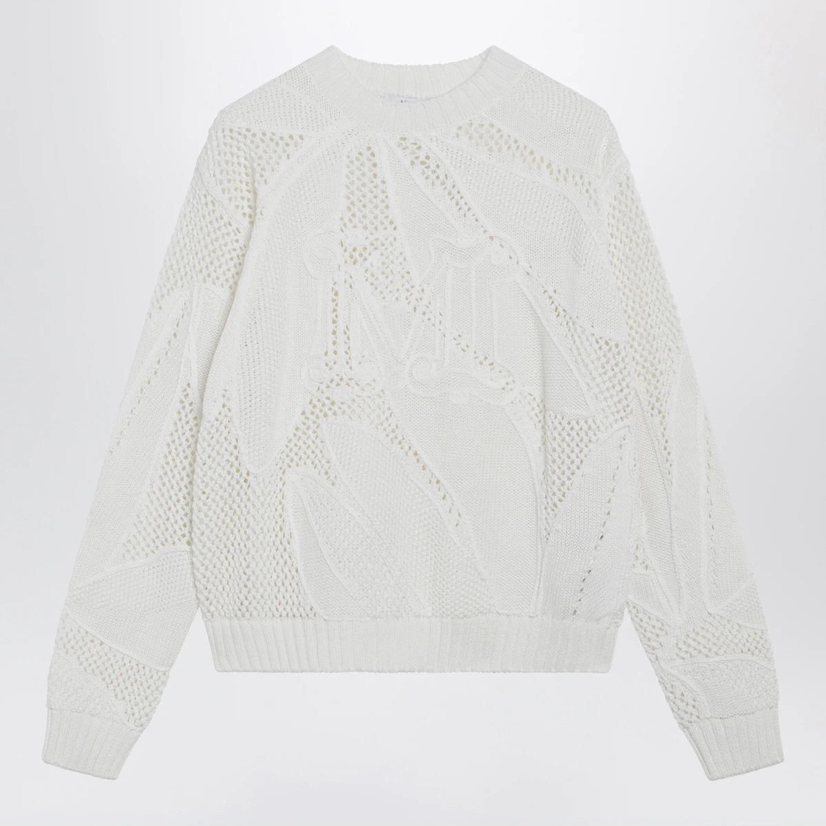 Max Mara - Embroidered cotton crewneck sweater in white