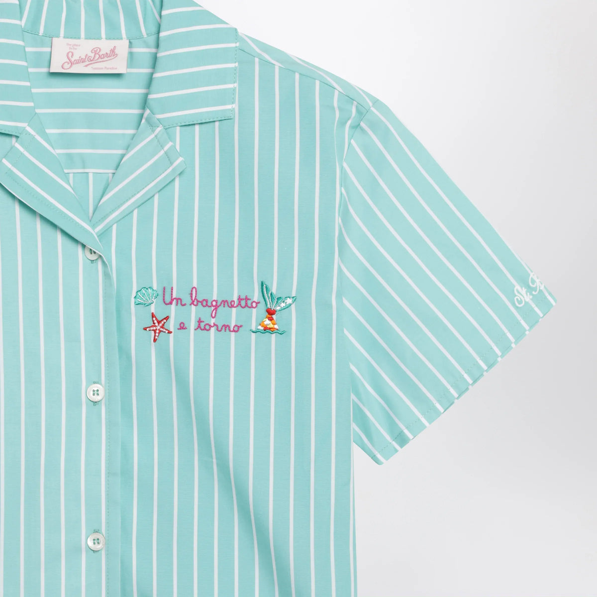 MC2 Saint Barth - Aqua green striped cotton shirt