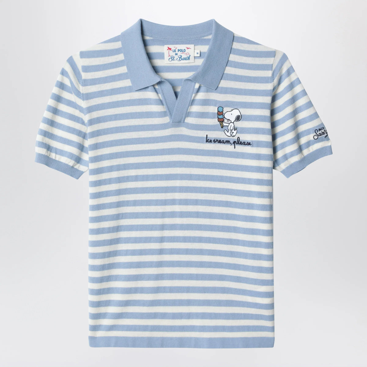 MC2 Saint Barth - White/light blue striped polo shirt with Snoopy embroidery